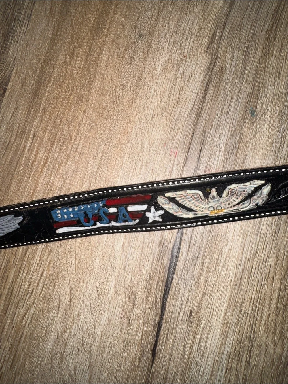 Vintage Tooled Leather Eagle USA Patriotic Western Belt Painted Americana